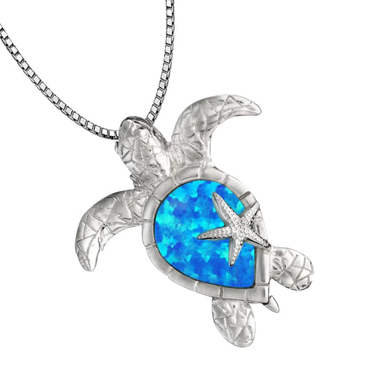 Ocean Theme Turtle Necklace Aobao Opal Inlaid Starfish Detail Fashion Jewelry