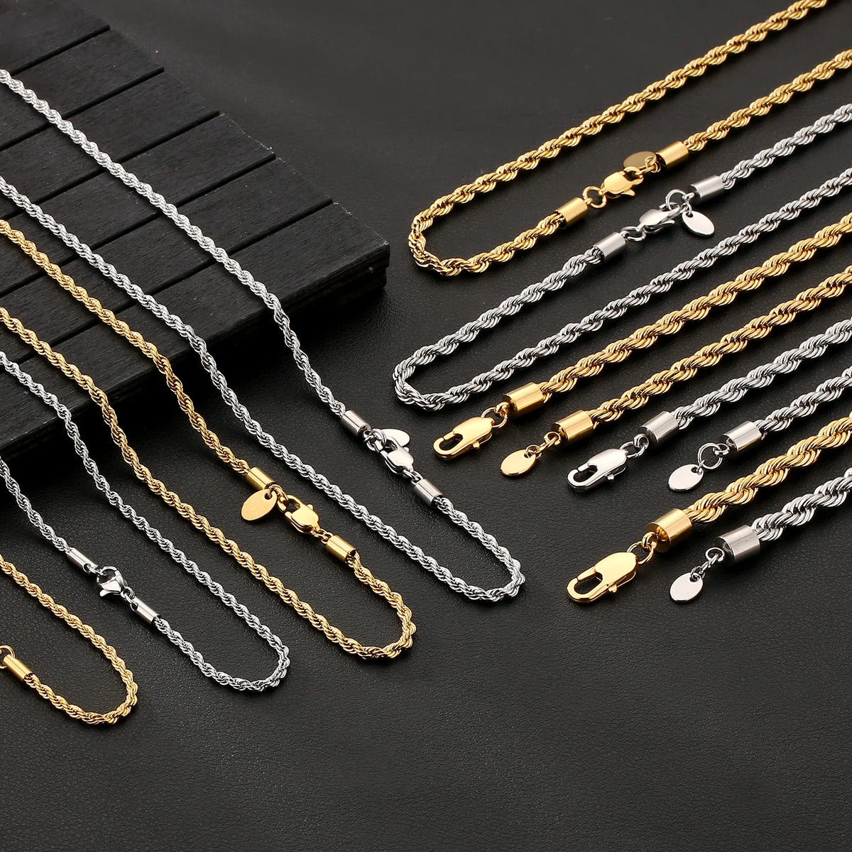 S&S 18K Gold Plated Rope Chain Necklace | Stainless Steel | 2.5–6mm