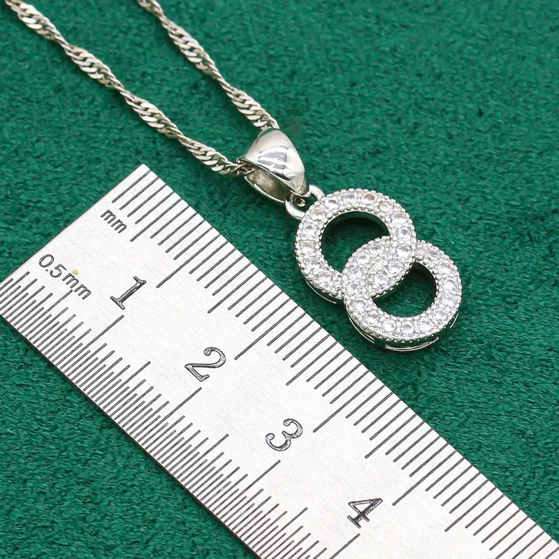 XOTICA Classic White Zirconia Silver Color Alloy Set for Women Wedding Bracelet Earrings Necklace Pendant Ring Christmas Engagement