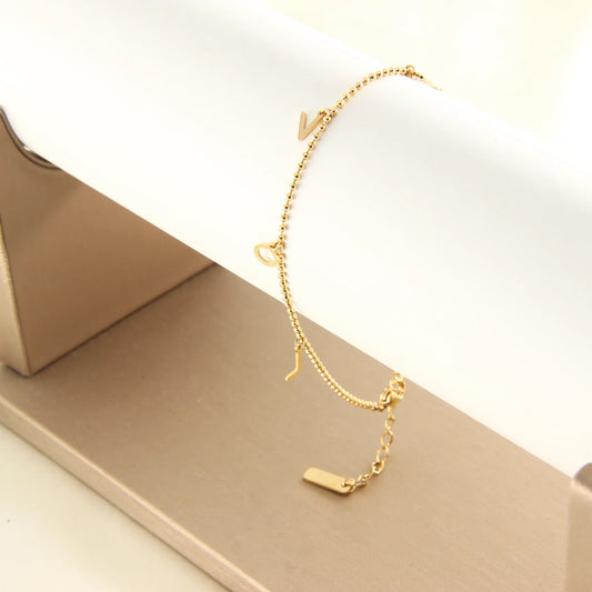 Wholesale AG 14K Gold-Plated Stainless Steel Bead Chain Love My Letter Anklet Unisex Trendy Anti-Allergy Fashion Wedding