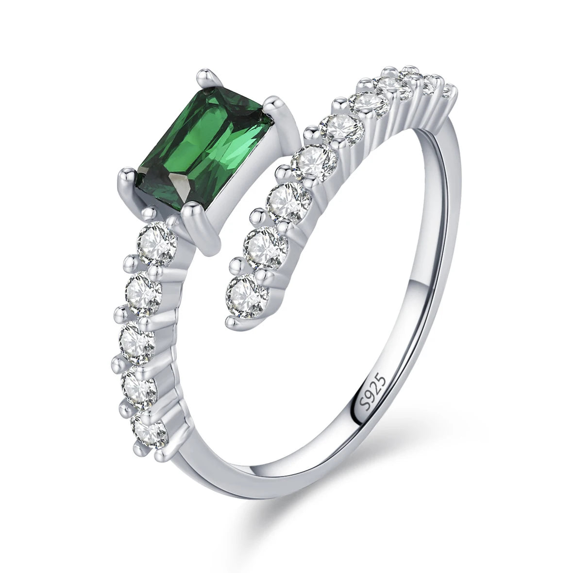 Elegant Women 925 Sterling Silver Emerald 5A 8A Cubic Zirconia Ring Promise Wedding Rings Custom Jewelry Manufacturing OEM/ODM