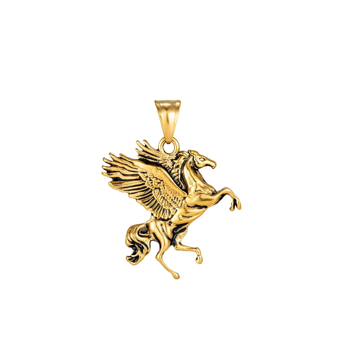 Hip Hop Punk Animal Horse Pegasus Wing Party Feather Stainless Steel Fashion Jewelry Pendant Necklaces for Men Wholesale