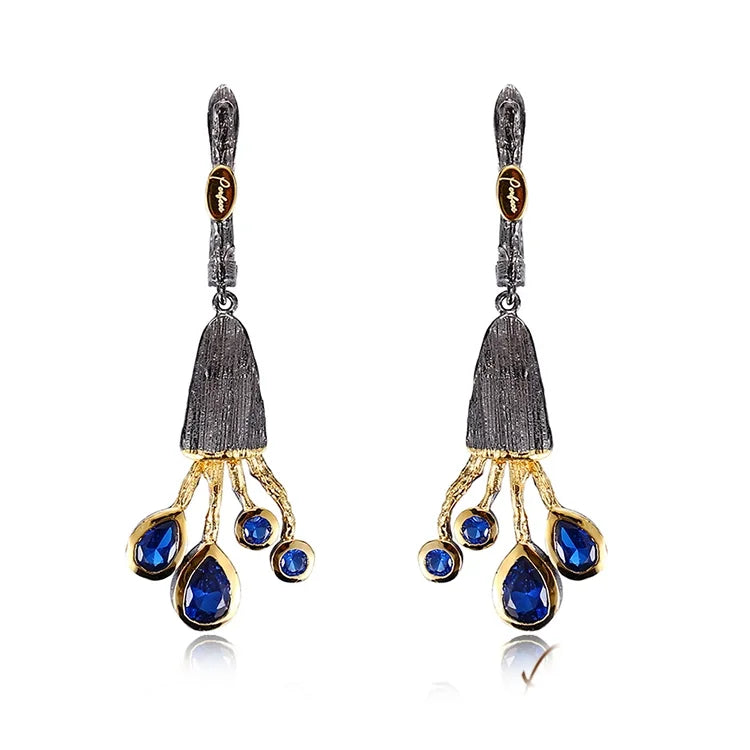 Handmade Women's Daily Wear Synthetic Blue Spinel 925 Sterling Silver Pendant Earrings with 18K Gold Plated Finish Perfect Brand