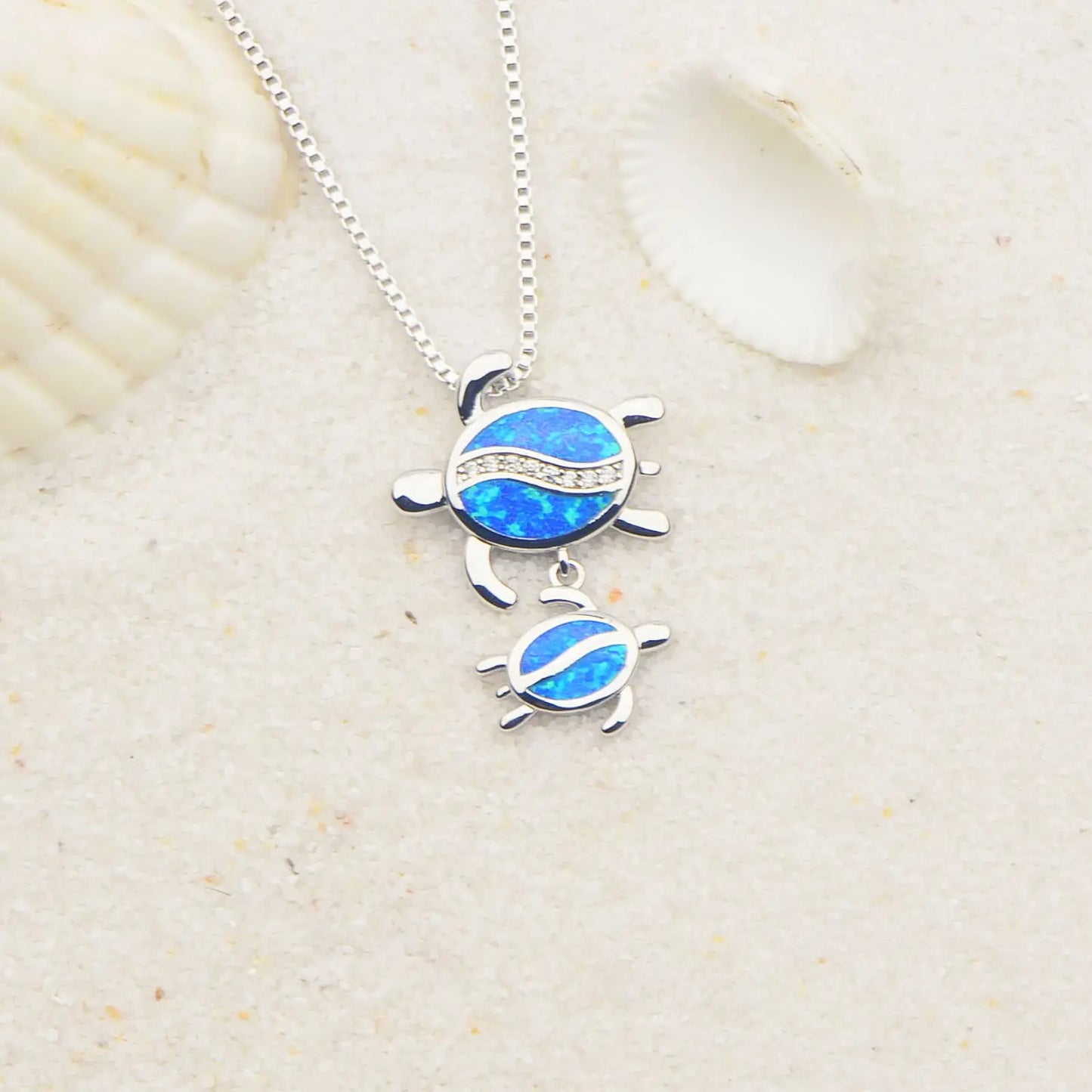 Chic Vintage Christian Double Turtle Motif Copper Opal Box Chain Necklace Aobao Geometric Pendant Party Fashion Jewelry