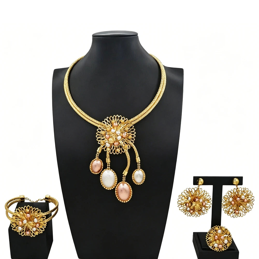 Italian Jewelry Set Alloy Brazilian Jewelry Sets Wedding Party Pendant Necklace Bracelet Ring Earrings Jewelry Set  HS2602625