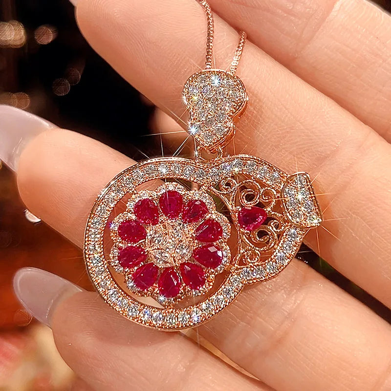REDheart Certified Fashion Trendy 18K Gold Plated Flower Shape Zircon Copper Alloy Women's Wedding Jewelry Set