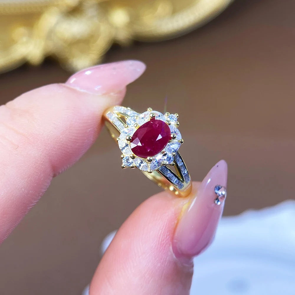 Gioiellieri 925 Sterling Silver Rhodium Plated Gemstone Ring Natural Ruby Prong Set Certified Engagement Anniversary Gift Parties Everyday