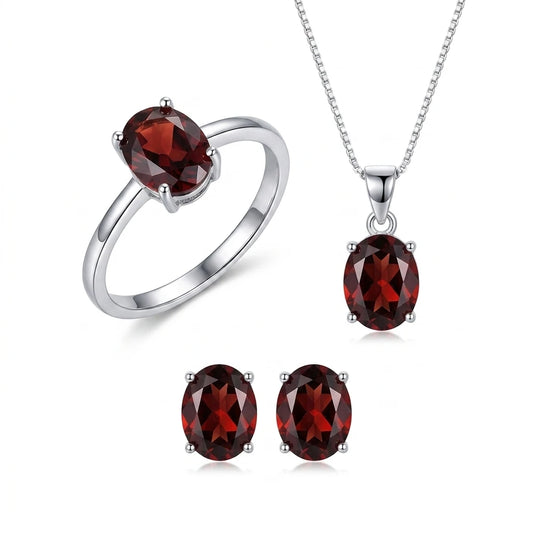S&S Natural Garnet Jewellery – 925 Sterling Silver – Ring, Pendant & Earrings – Collection