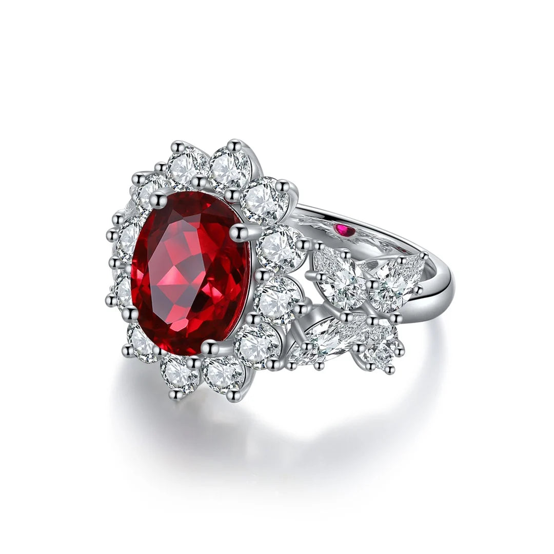 Gemfiori Jewelry Trendy High Quality S925 Silver Cultivated Ruby Ring Unisex Engagement Ring for Wedding Party or Gift