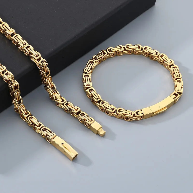 REBEL European American Unique Punk Trendy Vacuum Plated Stainless Steel Imperial Chain Magnetic Buckle Men's Bracelet Set
