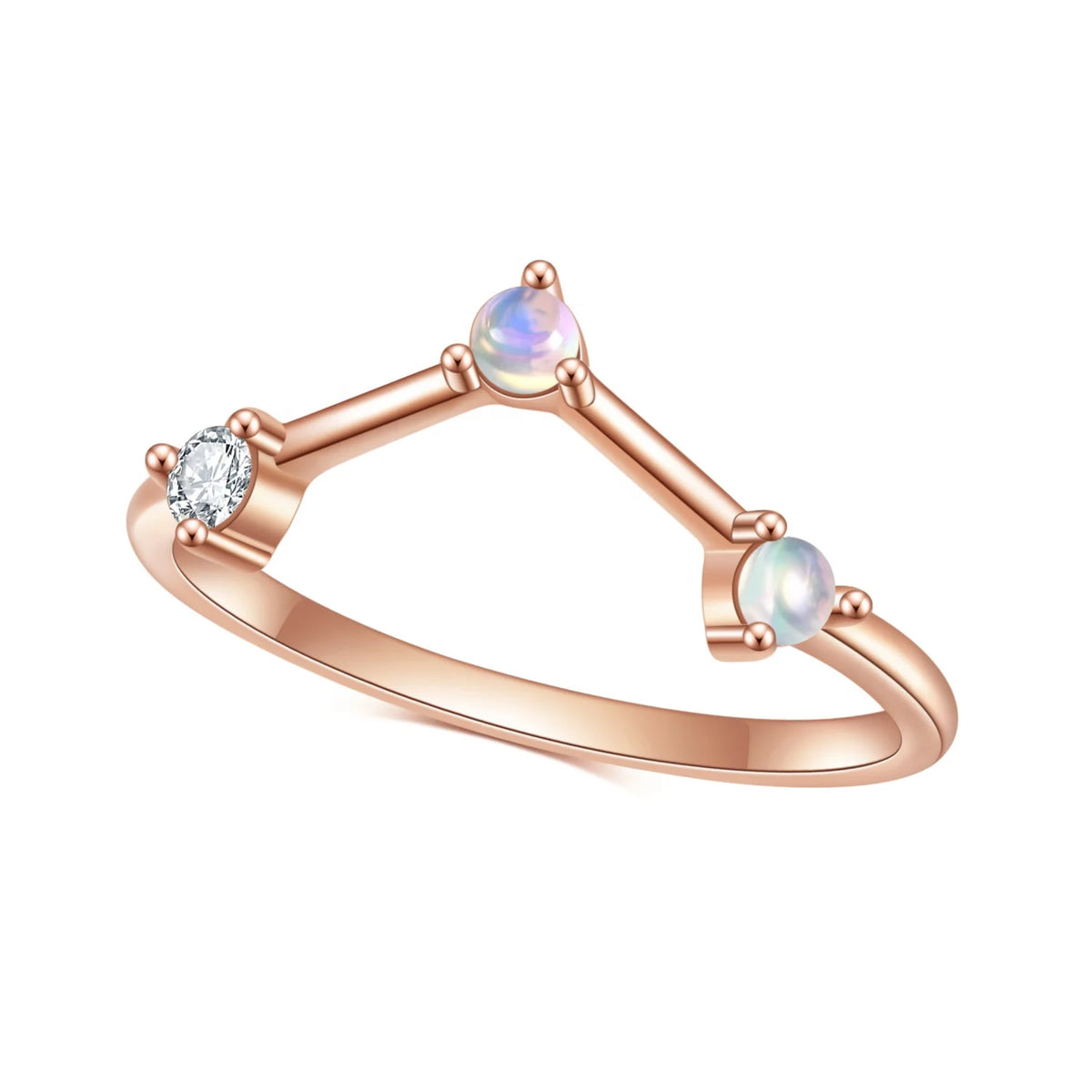Gemfiori Abiding Factory Price Rose Gold Plated Stackable 925 Sterling Silver Curved Natural Stone African Ethiopian Opal Rings Bands