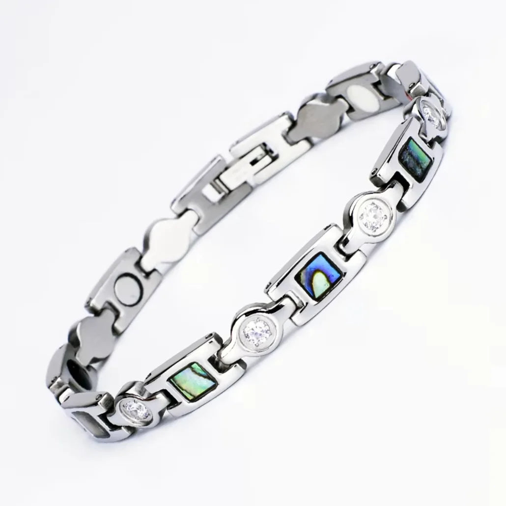 Aimgal Magnetic Health Bracelet Germanite & Abalone Shell with 3A Zirconia 316L Stainless Steel Wellness Jewelry
