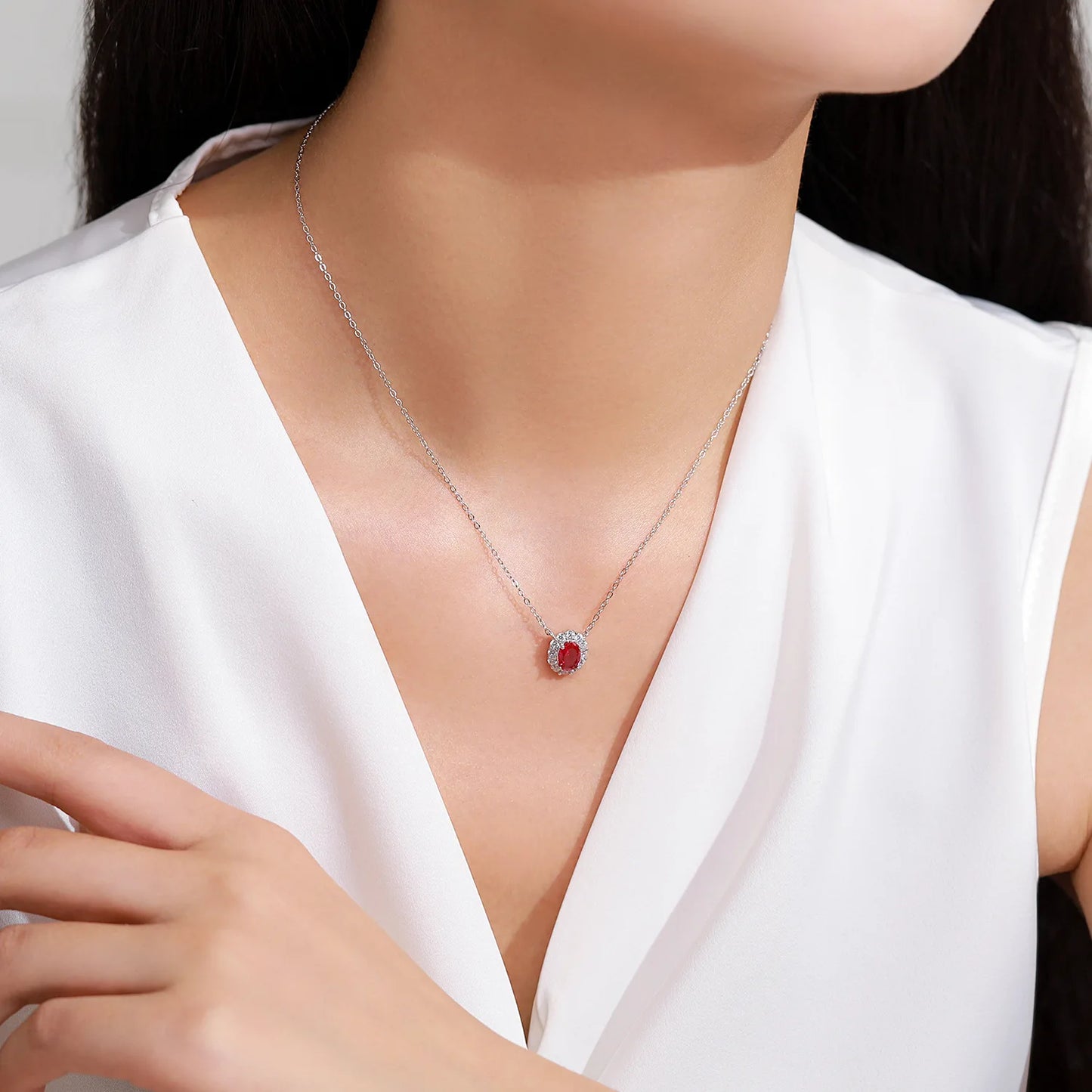 925 Sterling Silver Luxury Red Earring Necklace Fashion Pigeon Egg Diamond Jewelry Set Gift Set