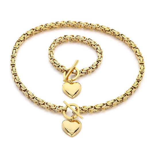 Kalen European and American Fashion Chain OT Buckle Chain Necklace Stainless Steel Smooth Heart Pendant Coarse Chain Set