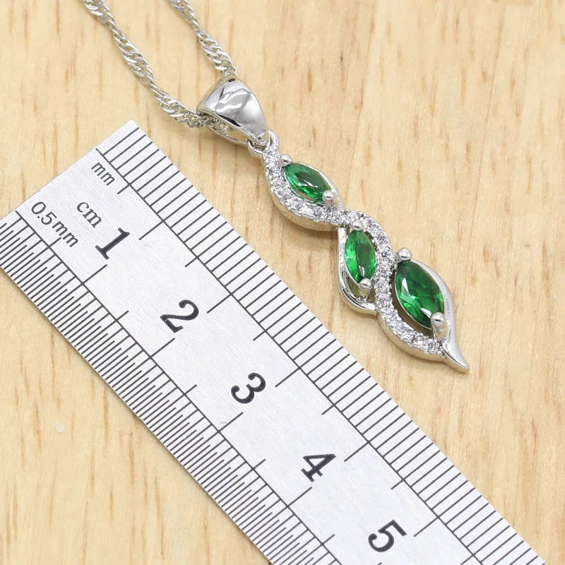 XOTICA Green Emerald White Gold Plated Jewelry Set for Women Bracelet Earrings Ring Necklace Pendant for Wedding and Party