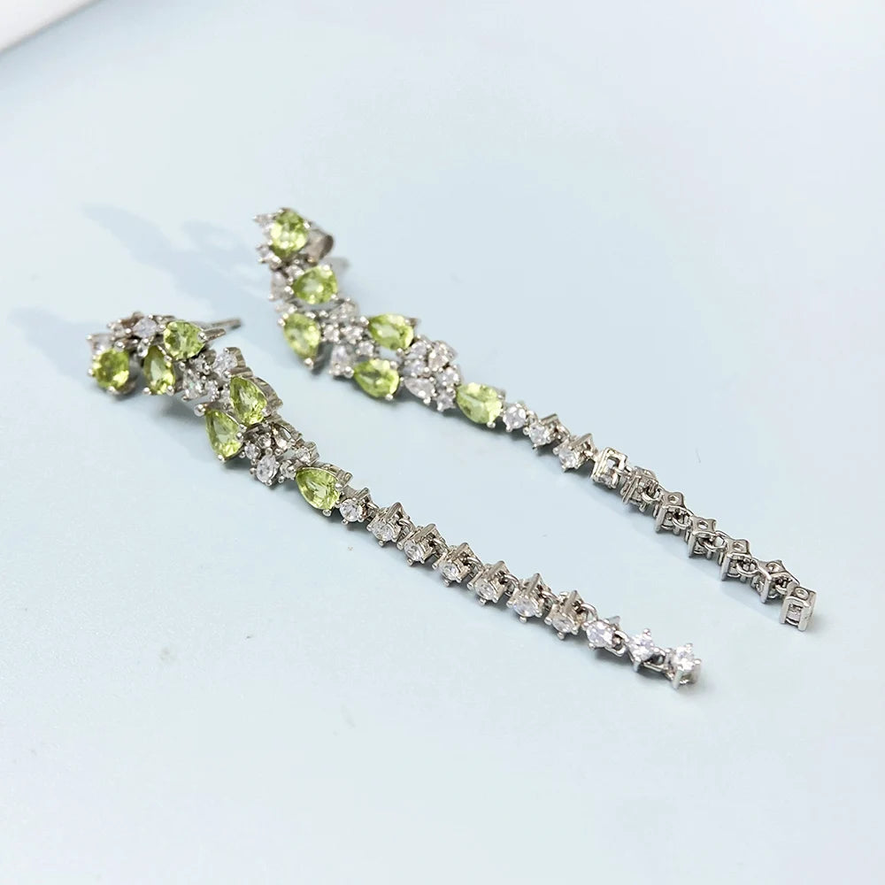 Gioiellieri Natural Peridot Drop Earrings for Women S925 Sterling Silver 925 Jewelry Fine Jewelry Fashion Accessories Wedding Gift