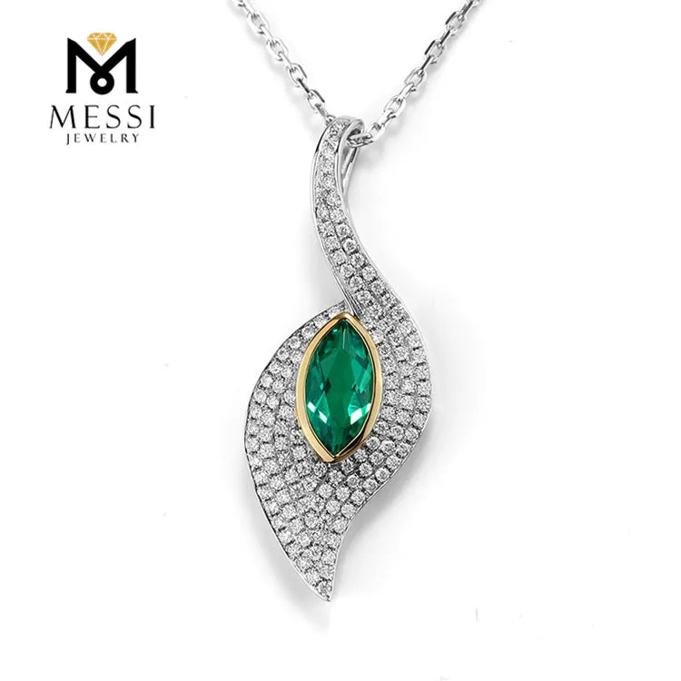 Messi Jewelry Luxury Emerald Gemstone Pendant 14k 18k White Gold  Fashion Necklace Gift Synthetic Wholesale