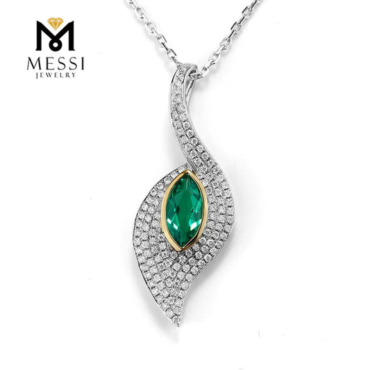 Messi Jewelry Luxury Emerald Gemstone Pendant 14k 18k White Gold  Fashion Necklace Gift Synthetic Wholesale