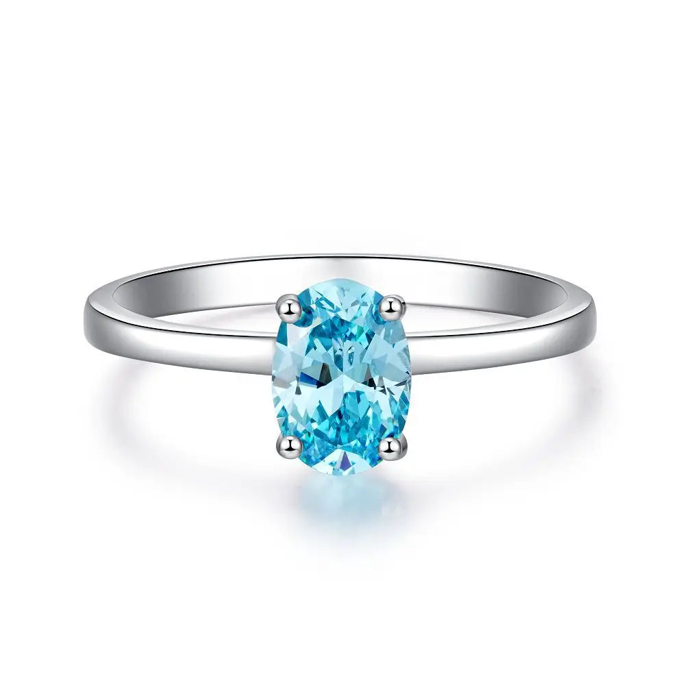 Waterproof Women 925 Sterling Silver Aquamarine 5A 8A Cubic Zirconia Ring Wedding Anniversary Rings Custom Jewelry Supplies