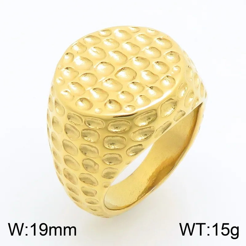 Kalen Punk Domed Hammered Texture Thumb Ring Vintage Blackened Wide Meteorite Pattern Stainless Steel Men's Ring