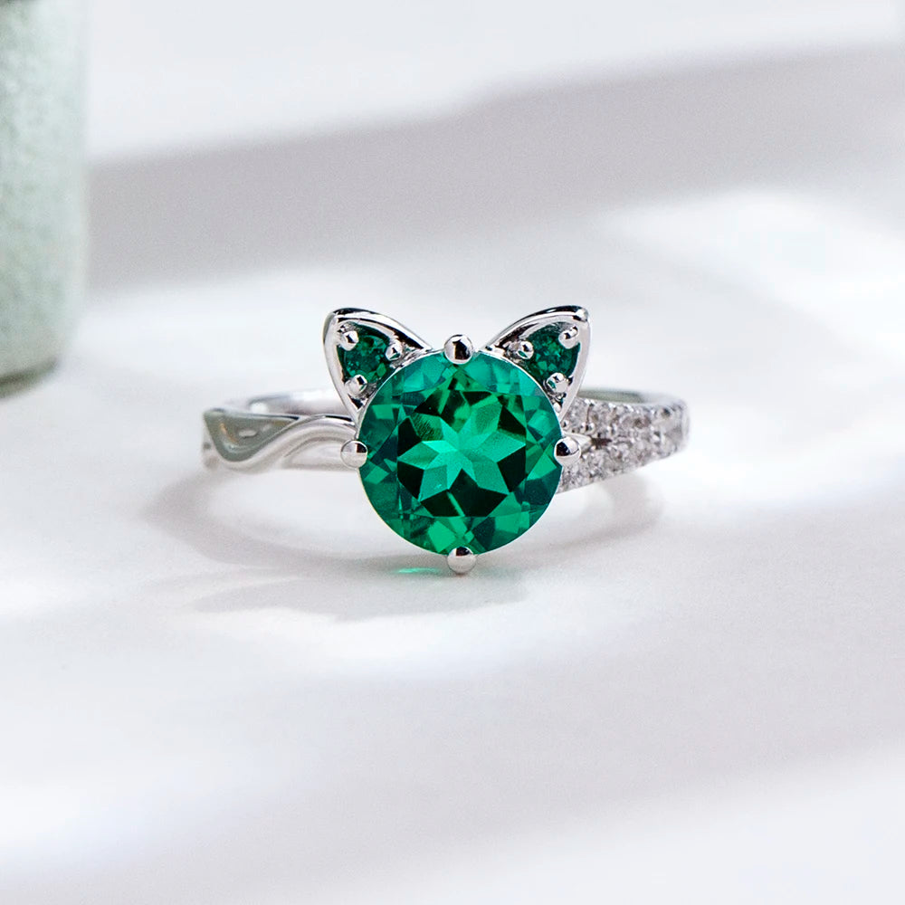 Customized MSR-2195 Fashion Design 18k White Gold 7.5mm Round Cut Lab Grown Emerald Ring