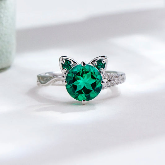 Customized MSR-2195 Fashion Design 18k White Gold 7.5mm Round Cut Lab Grown Emerald Ring