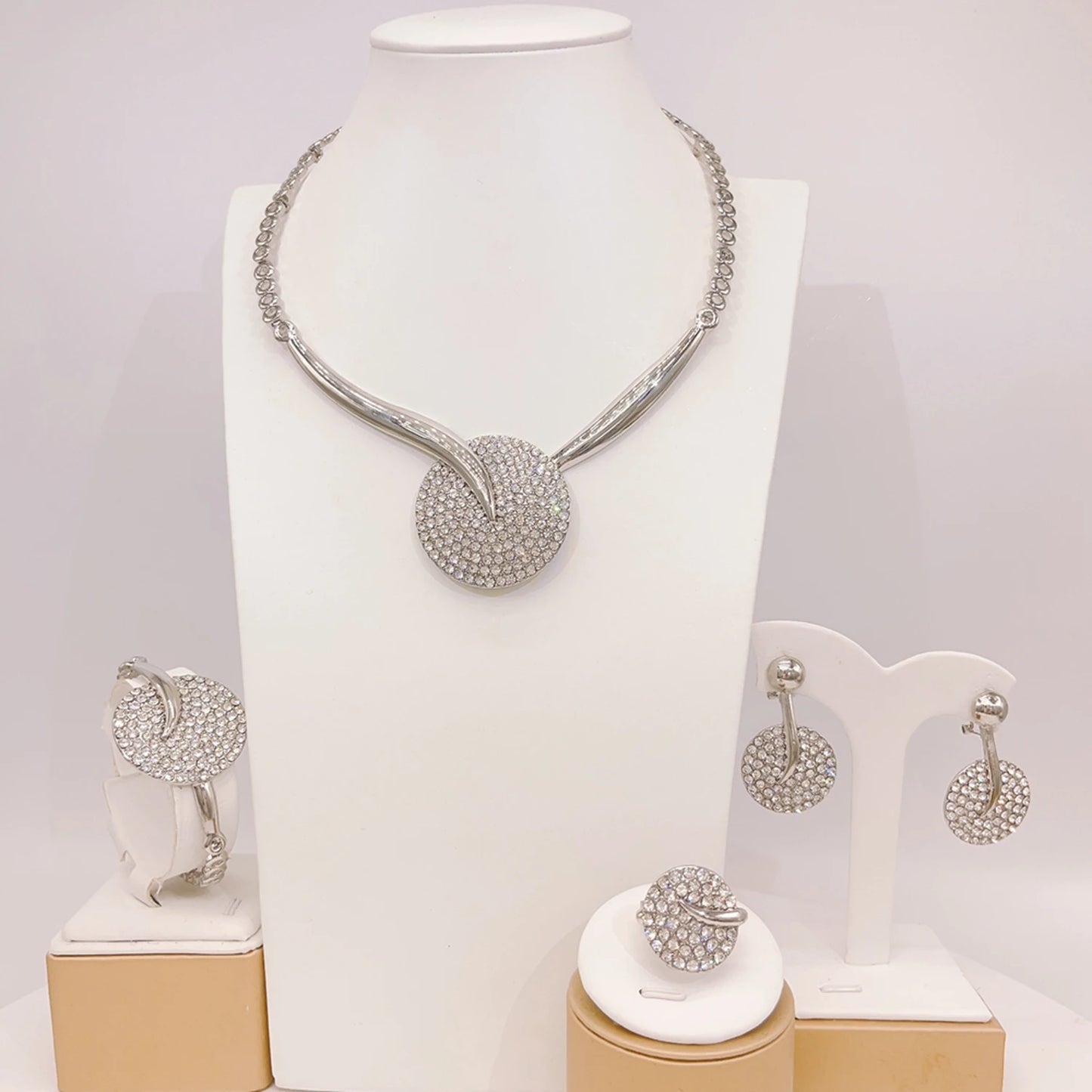 Zhuerrui Customized African Gold Jewelry Sets Simple Silver Bead Necklace Jewelry Set High Quality Bridal Wedding Gift HC23192