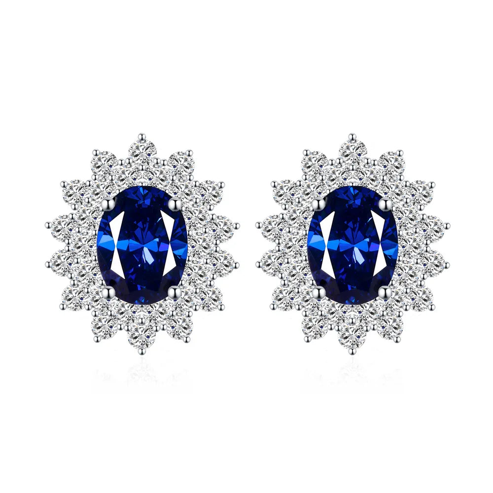SILVERELLI Oval Colour Zircon Stud Earrings | 925 Sterling Silver | Multi-Plated