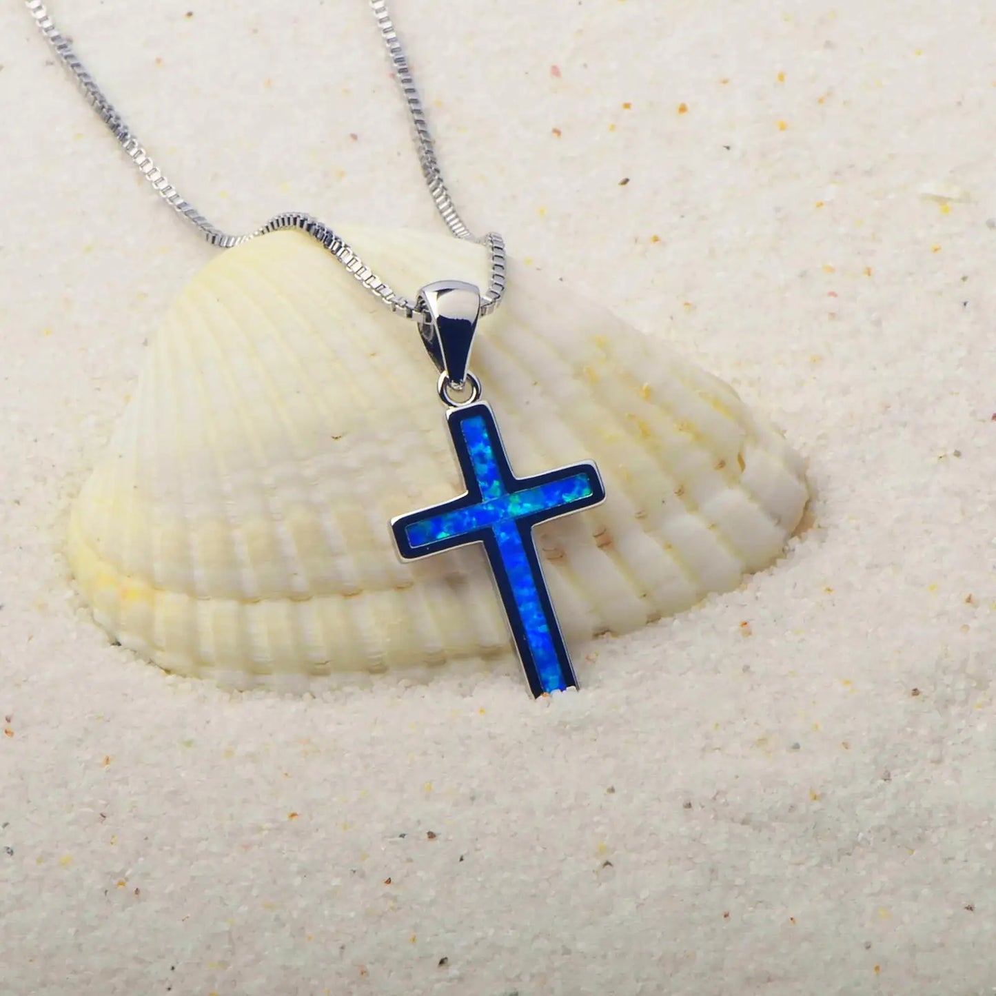 Cross Motif Sea Turtle Silver Plated Copper Alloy Opal Lariat Necklace for Women Aobao