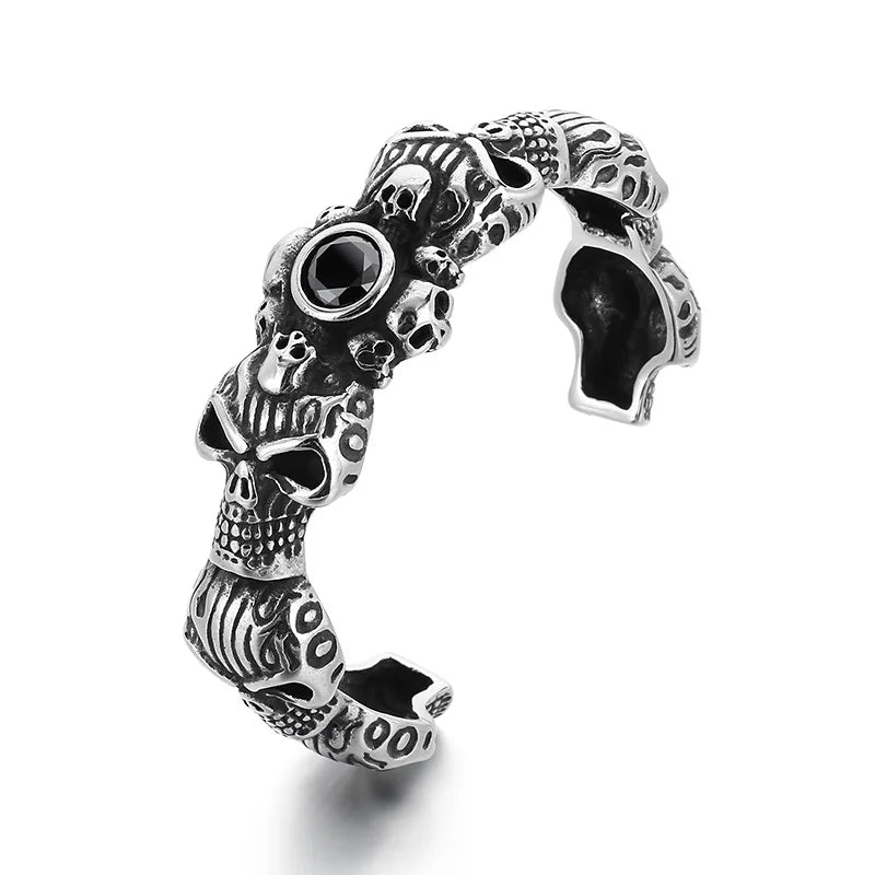 KALEN Men Punk Stainless Steel Fashion Bracelets & Bangles Skull Charm Open Cuff Charm Bracelet