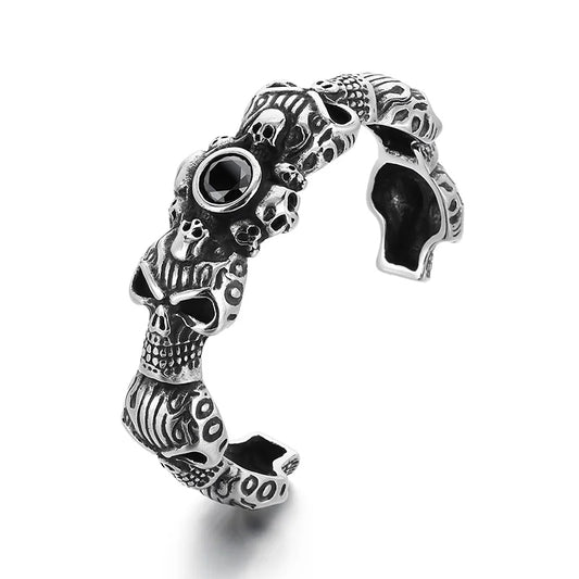 KALEN Men Punk Stainless Steel Fashion Bracelets & Bangles Skull Charm Open Cuff Charm Bracelet