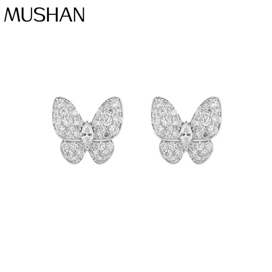 MUSHAN Jewelry Factory S925 Sterling Silver Butterfly Stud Earrings High End and Niche High Carbon Diamond Accessory for Women