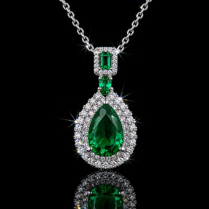 GRA Certificate 925 Silver Pendant Set  VVS1 Lab-Grown Diamond Luxury Pendant Holiday Gift Emerald Style Pendant Set
