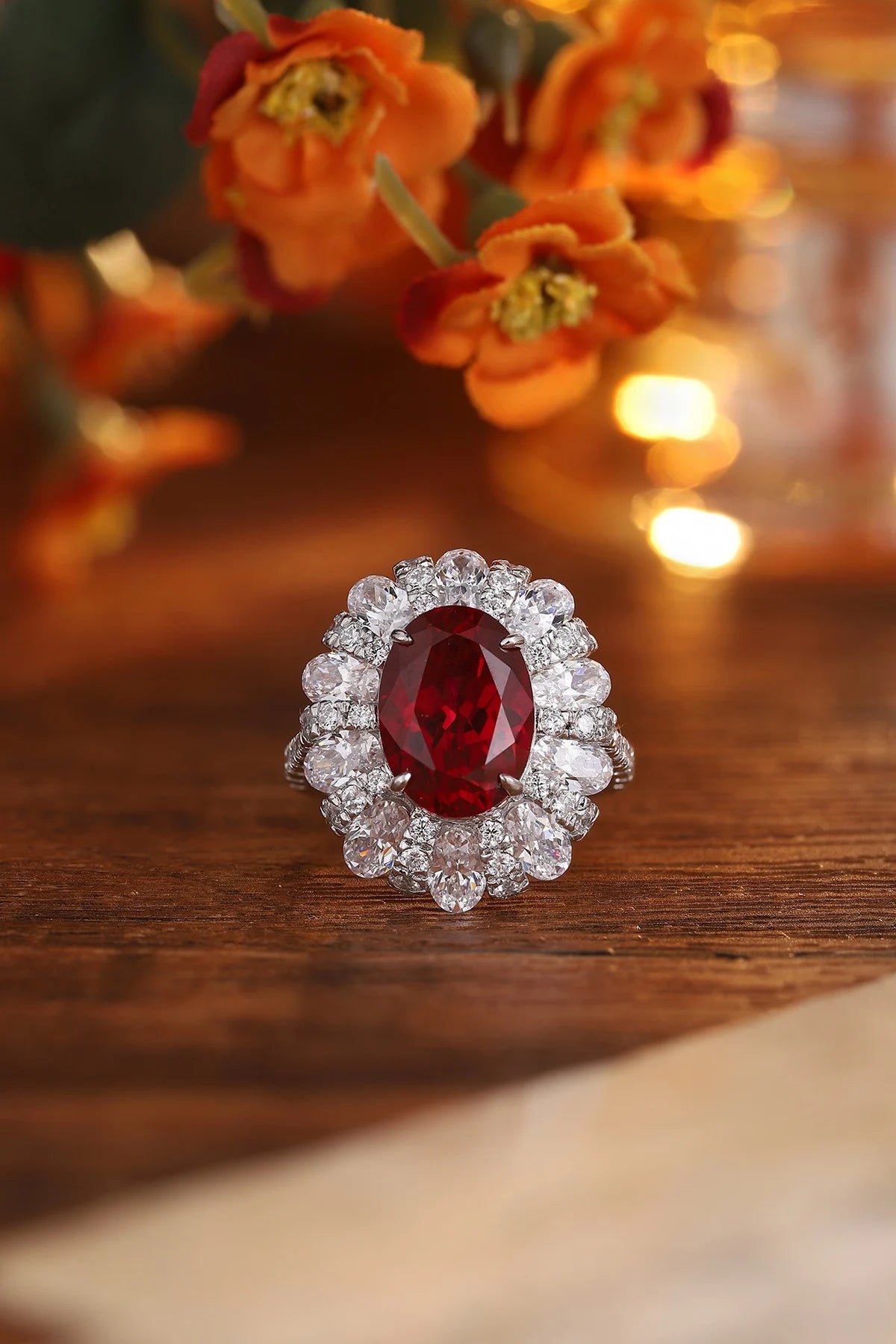 Gemfiori Jewelry Trendy High Quality S925 Silver Cultivated Ruby Ring Unisex Engagement Ring for Wedding Party or Gift