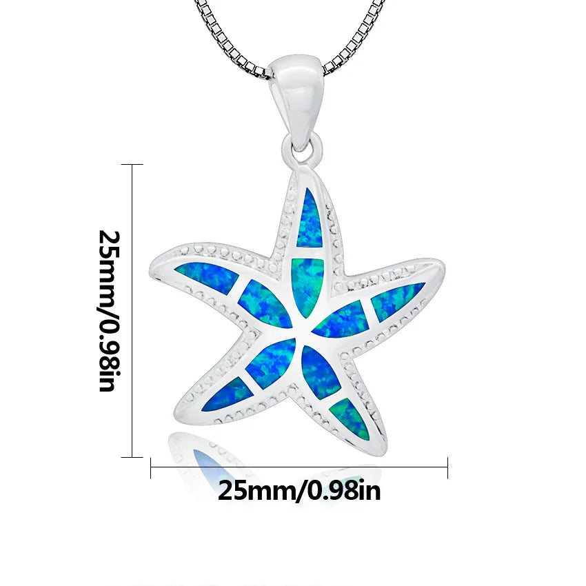 Aobao Fashionable Christian Summer Collarbone Sweater Chain Silver Plated Copper Blue Opal Starfish Necklace