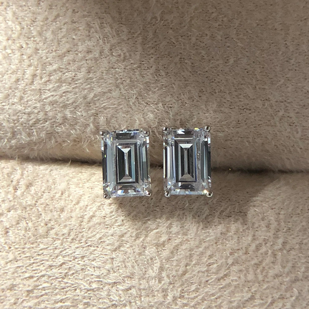 SILVERELLI Rectangular Diamond Stud Earrings | 925 Sterling Silver | 18K Gold Plated