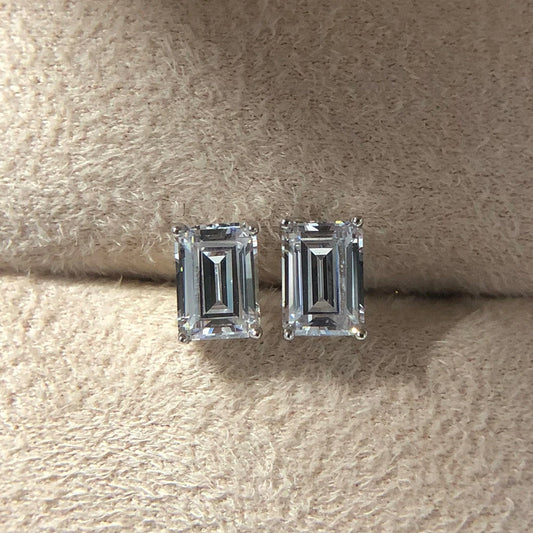 Silverelli | 925 Silver Rectangular High Carbon Diamond Stud Earrings | 5×7mm Four Prong | 18K Gold Plated