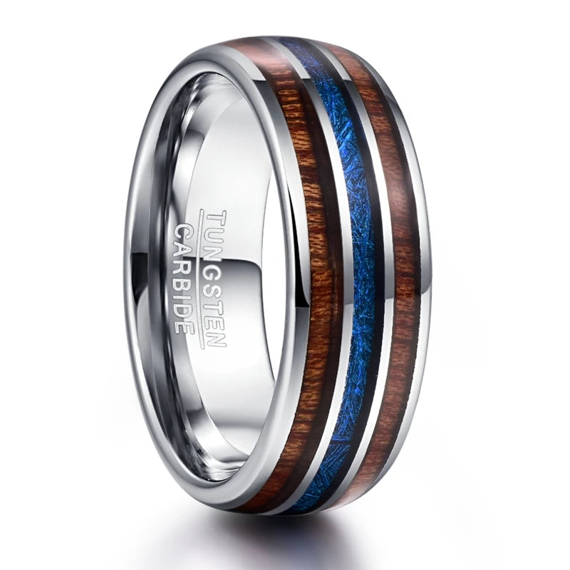 Wholesale 8mm Width Natural Color Polish Inlaid Wood fibre Men's Women's Unisex Tungsten Ring Jewelry