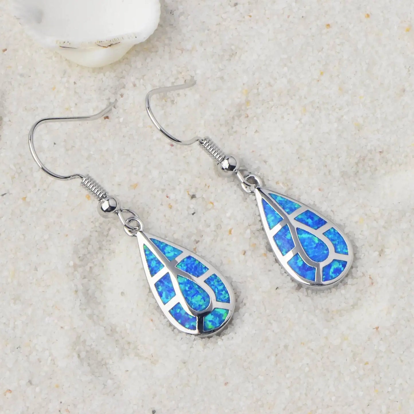 Elegant European American Brass Silver Plated Opal Pendant Earrings Teardrop Design Bohemia Style Women's Fashion Wholesale