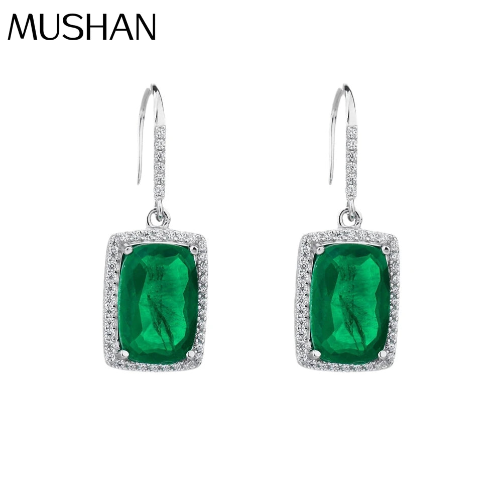 MUSHAN Jewelry Factory 925 Sterling Silver Earrings Women Emeralds Set With High Carbon Diamonds Light Luxury