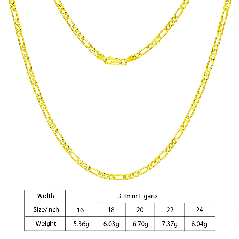 S&S 925 Sterling Silver Diamond Cut Figaro Chain Necklace — 3.3mm to 7.3mm | S&S Collection