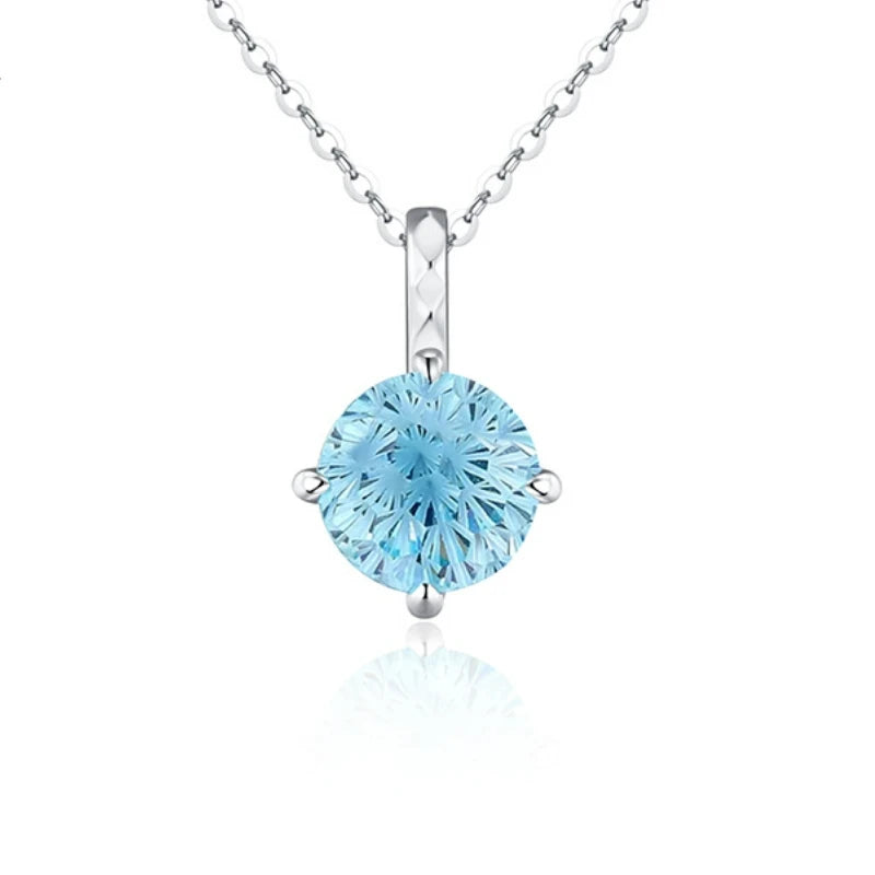S&S Aqua Blue Zircon 925 Silver Jewellery Set | Fireworks Cut Rhodium Plated Ring, Necklace & Earrings | S&S Collection