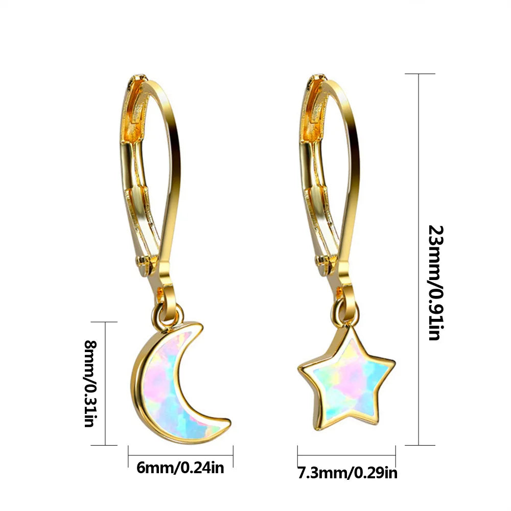 Wish Trending Star Moon Brass Christian Bohemian Style Dainty White Opal Pendant Earrings for Women