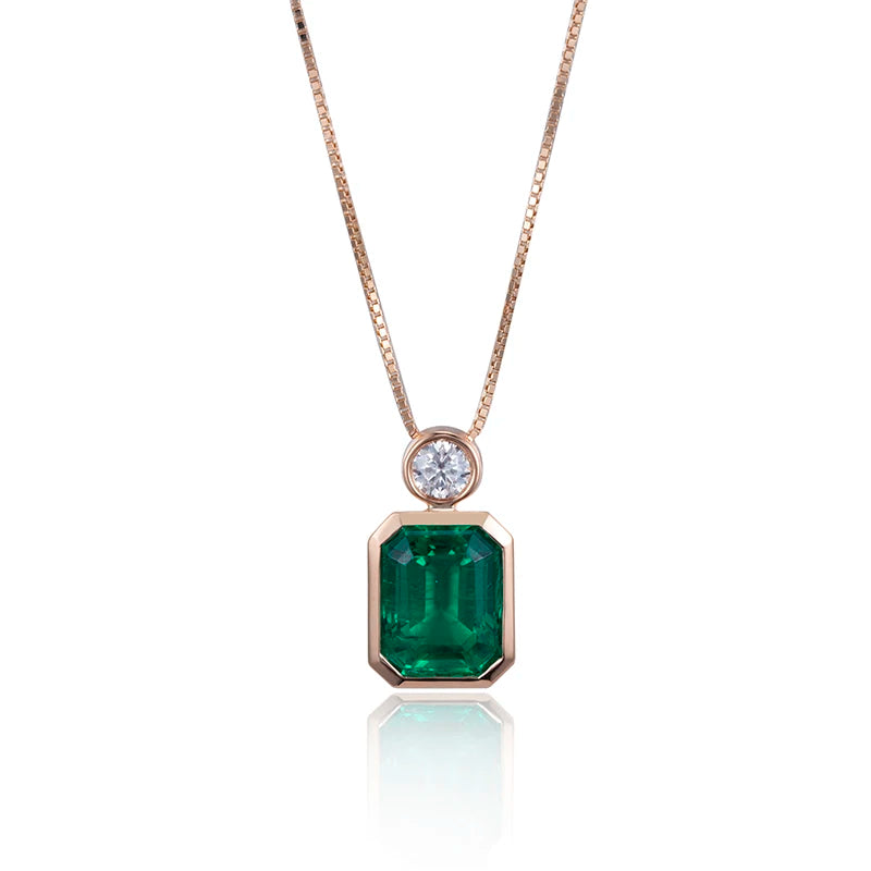 Gemfiori Messi Jewelry MSN-602 18K Gold 7x9mm Lab Grown Columbia Emerald Necklace