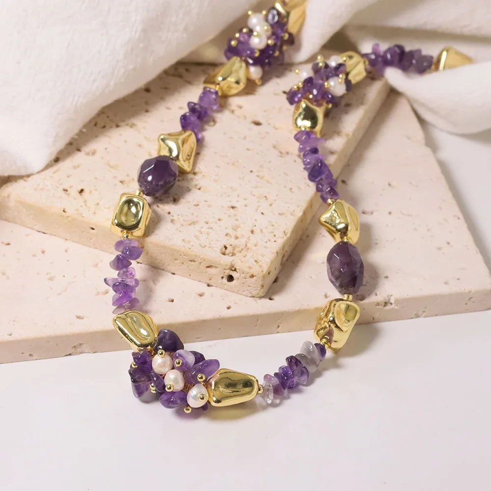 Amethyst Natural Freshwater Pearl Necklace Retro Palace Style Fashion Jewelry Necklace Gifts for Mom Wife Girlfriend GN0596