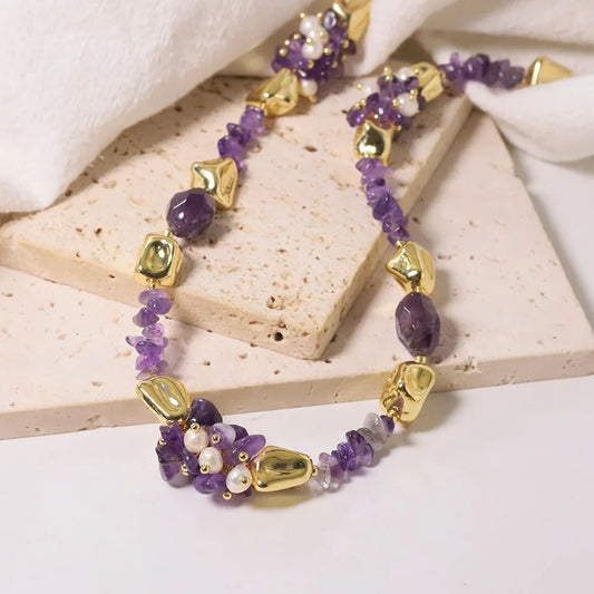 Amethyst Natural Freshwater Pearl Necklace Retro Palace Style Fashion Jewelry Necklace Gifts for Mom Wife Girlfriend GN0596