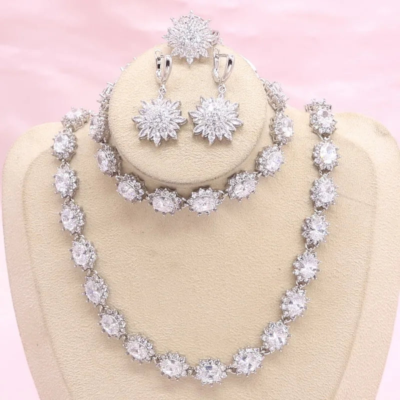 XOTICA Luxury White Zirconia Silver Wedding Set for Women Includes Necklace Earrings Ring Made Alloy-for Gifts Parties Engagements