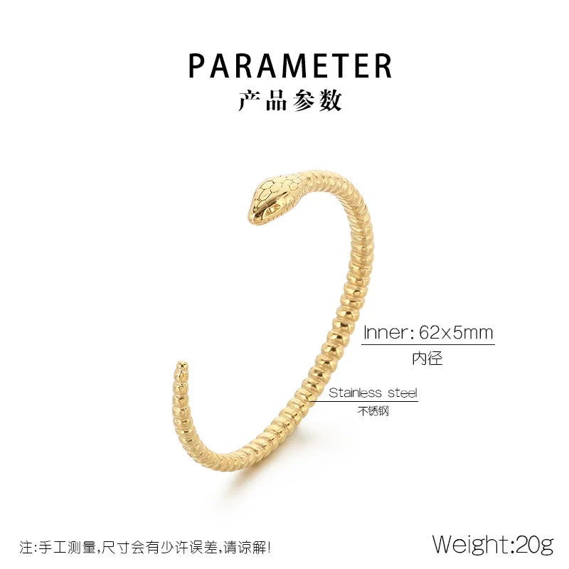 FASHIONISTA European American Retro Punk Open Snake Head Stainless Steel Jewelry Men's Women's HipHop Fashion Bangle