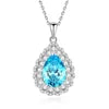 925 Sterling Silver Classic Square Blue Zircon Pendant Necklace | Luxury Blue Stone Clavicle Chain Birthday Gift for Women