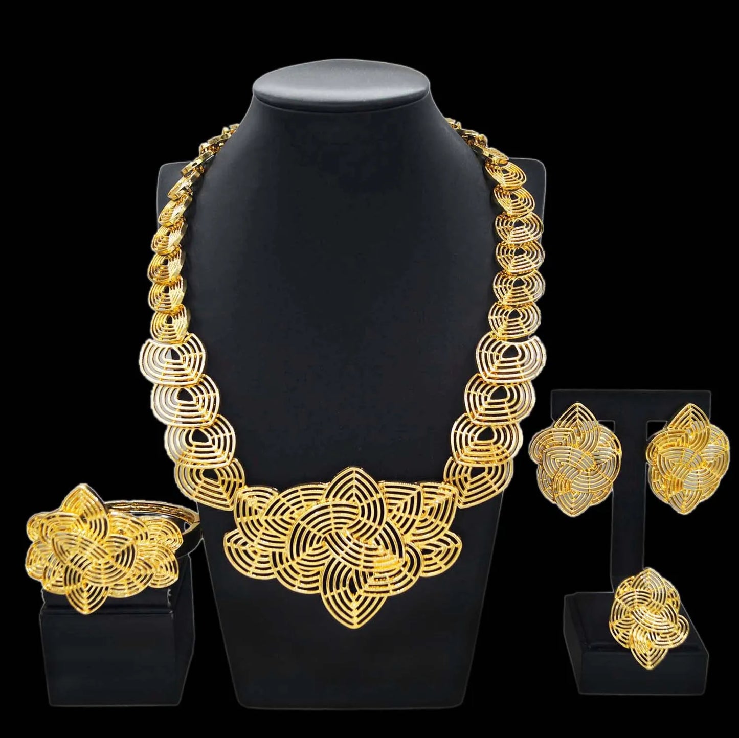 Zhuerrui Italian Gold Luxury Wedding Jewelry Sets Simple Necklace Bracelet Earrings Ring Jewellery Set Bridal Accessories H00721